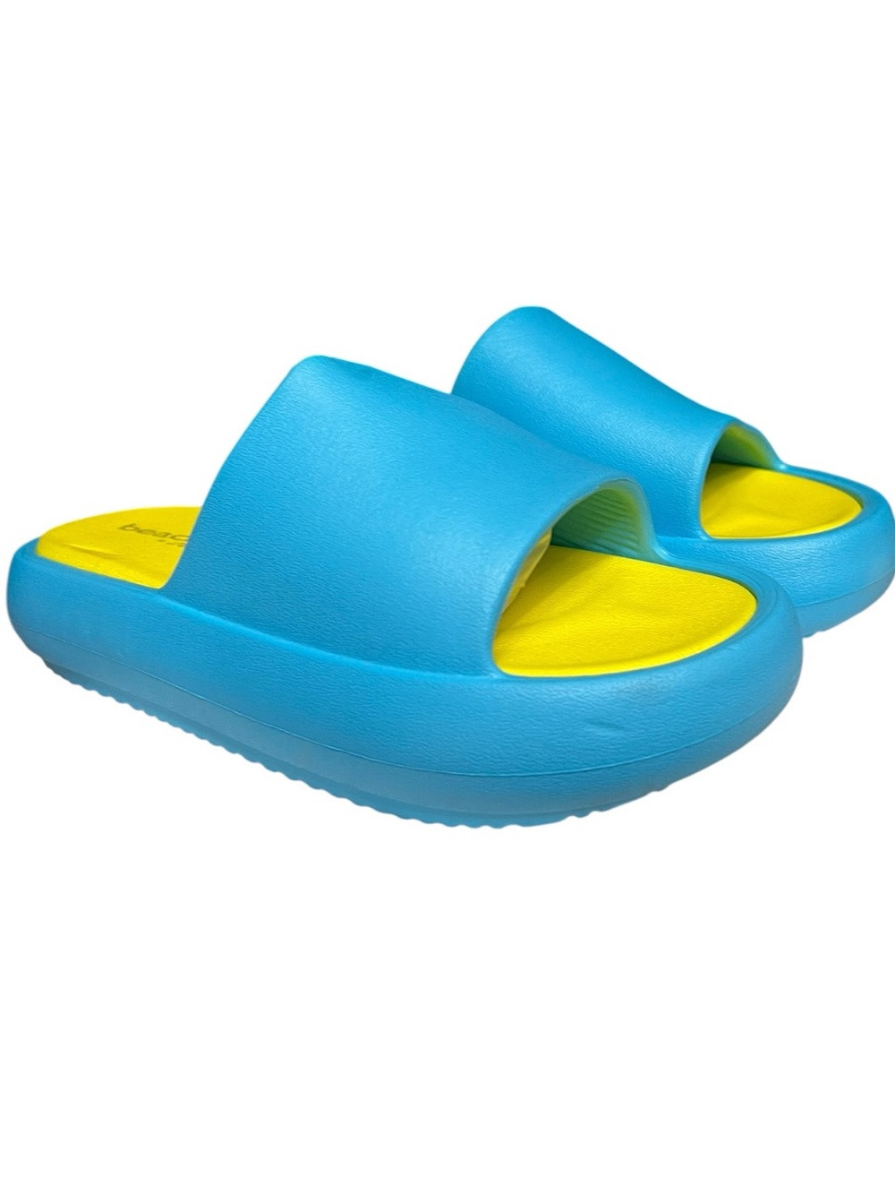 🌻NEW J/Slides Squish Beach Slides Turquoise Yellow Cushioned Sandals Women's 7 - Picture 3 of 12